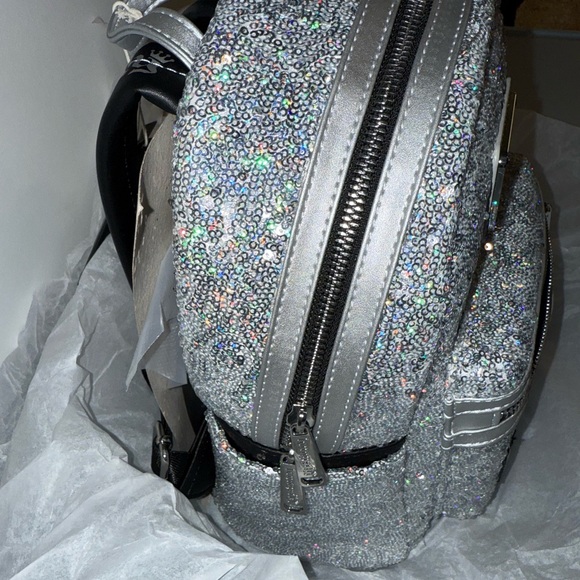 Loungefly 25th Anniversary Logo Holographic Silver Sequin Mini Backpack - Picture 9 of 13